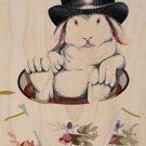 Rabbit Hole Funny Bunny w/ Teacup & Top Hat - Plywood Wood Print Poster Wall Art