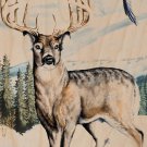 Deer Winter Scene w/ Bird Flying & Mountain - Plywood Wood Print Poster Wall Art