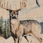 Deer Winter Scene w/ Bird Flying & Mountain - Plywood Wood Print Poster Wall Art