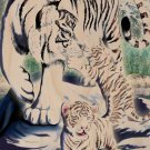 Big Cat White Tiger w/ Cubs in Mountains - Plywood Wood Print Poster Wall Art