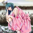Anime Girl Crouched Wearing Boots w/ Mountain - Rectangle Refrigerator Magnet