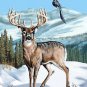Deer Winter Scene w/ Bird Flying & Mountains - Rectangle Refrigerator Magnet
