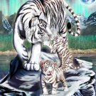Big Cat White Tiger w/ Cubs in Mountains - Rectangle Refrigerator Magnet