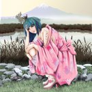 Anime Girl Crouched w/ Boots & Mountain - Vinyl Sticker