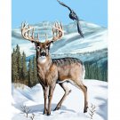 Deer Winter Scene w/ Bird & Mountains - Vinyl Sticker