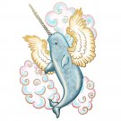 Flying Sea Aquatic Whale Narwhal w/ Wings in Clouds - Vinyl Sticker