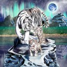 Big Cat White Tiger w/ Cubs in Mountains - Vinyl Sticker