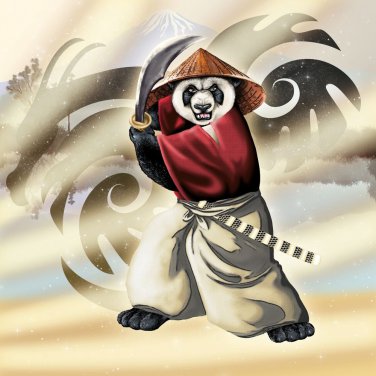 "Panda Warrior" Bear Ninja w/ Sword & Hat - Vinyl Sticker