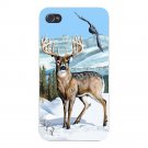 Deer Winter Scene w/ Bird & Mountains - FITS iPhone 4 4s Plastic Snap On Case