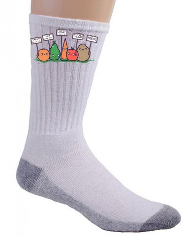 "Protesting Vegans" Vegetables Protest Signs Funny Picketing - Crew Socks Pair