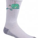 "How Bowling Balls Get Holes" Triceratops Dinosaur Horns Funny - Crew Socks Pair