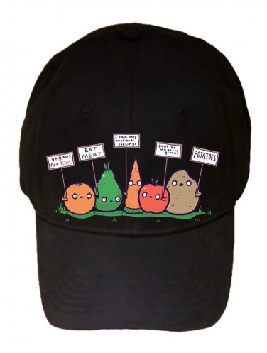 "Protesting Vegans" Vegetables Protest Signs Funny - Black Adjustable Cap Hat