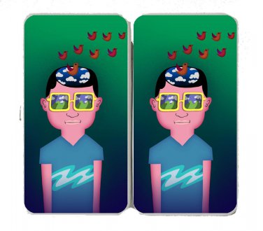 Day Dreaming Imagine Boy Artwork Cartoon - Womens Taiga Hinge Wallet Clutch