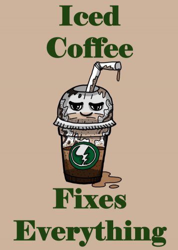 Iced Coffee Fixes Everything Food Humor Cartoon - Rectangle Refrigerator Magnet