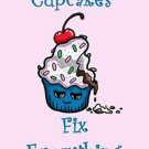 Cupcakes Fix Everything Food Humor Cartoon - Rectangle Refrigerator Magnet