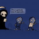 "Paperwork" Grim Reaper Complain w/ Zombies - Plywood Wood Print Poster Wall Art