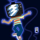 TV Boy Funny Walking w/ Television Head - Rectangle Refrigerator Magnet