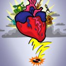 Rock N Roll Heart w/ Guitar & Drums Cartoon - Rectangle Refrigerator Magnet