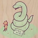 "Free Hugs" Funny Coiled Snake w/ Mouse - Plywood Wood Print Poster Wall Art