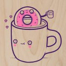 "Coffee With Friends" Mug & Donut Drink - Plywood Wood Print Poster Wall Art