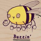 "Buzzin" Funny Bumblebee Drinking Coffee - Plywood Wood Print Poster Wall Art