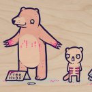 "Bear Hugs" Blood Covered Bear Free Hugs - Plywood Wood Print Poster Wall Art