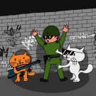 Bad Cats w/ Cop Funny Cartoon Tagged Brick Wall - Rectangle Refrigerator Magnet