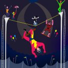 Acrobats at Circus Tent Colorful Artwork - Rectangle Refrigerator Magnet