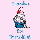 Cupcakes Fix Everything Food Humor Cartoon - Vinyl Sticker