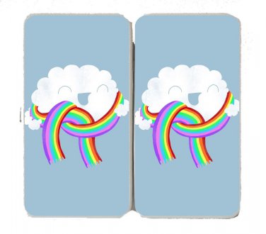 "Mr. Cloud's New Scarf" Wearing Rainbow Funny - Womens Taiga Hinge Wallet Clutch