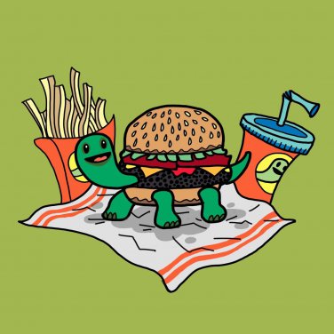 Turtle Burger Funny Turtle Shell Bun Burger w/ Fries Meal - Vinyl Sticker