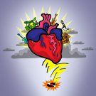 Rock N Roll Heart w/ Guitar & Drums Cartoon - Vinyl Sticker