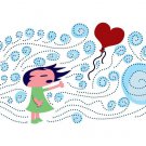 Lost Heart Cute Little Girl w/ Wind Blowing & Heart Balloon - Vinyl Sticker