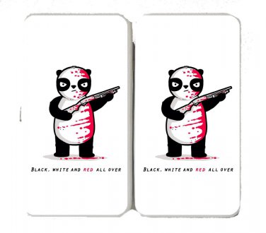 "Black, White, & Red All Over" Funny Panda - Womens Taiga Hinge Wallet Clutch