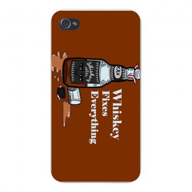 Whiskey Fixes Everything Drinking Humor - FITS iPhone 4 4s Plastic Snap On Case