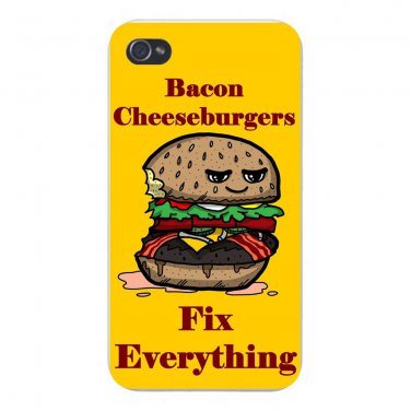 Bacon Cheesebugers Fix Everything Food - FITS iPhone 4 4s Plastic Snap On Case