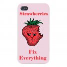 Strawberries Fix Everything Food Humor - FITS iPhone 4 4s Plastic Snap On Case