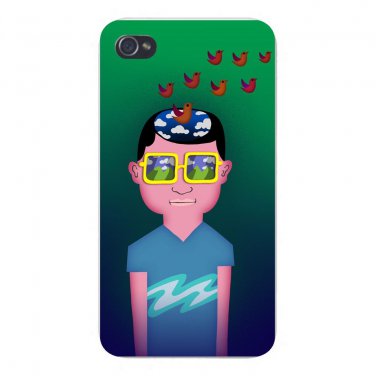 Day Dreaming Imagine Boy Guy w/ Birds - FITS iPhone 4 4s Plastic Snap On Case