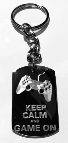 Keep Calm & Game On Video Game Controller - Metal Ring Key Chain Keychain