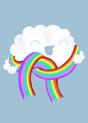 "Mr. Cloud's New Scarf" Weather Wearing Rainbow - Rectangle Refrigerator Magnet