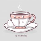 "Teashirt" Cup of Tea Wearing Shirt Funny Pun Cartoon - Vinyl Sticker