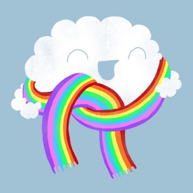 "Mr. Cloud's New Scarf" Funny Weather Cloud w/ Rainbow Scarf - Vinyl Sticker