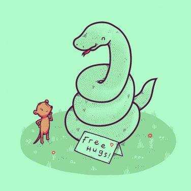 "Free Hugs" Funny Coiled Snake Offering Free Hugs to Mouse - Vinyl Sticker