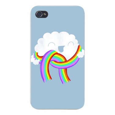 "Mr. Cloud's New Scarf" Wearing Rainbow - FITS iPhone 4 4s Plastic Snap On Case