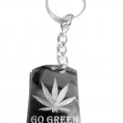 Marijuana Weed Pot Ganja Leaf Go Green Logo - Metal Ring Key Chain Keychain