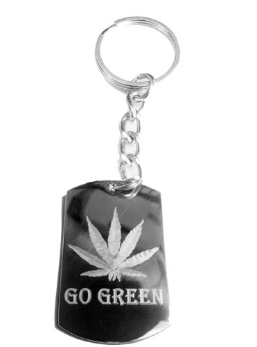 Marijuana Weed Pot Ganja Leaf Go Green Logo - Metal Ring Key Chain Keychain