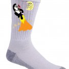 Panda Bear Going to the Moon Taking Off w/ Space Rocket - Crew Socks Pair