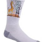 "Elephant Stilts" Standing w/ Giraffe Funny Cartoon - Crew Socks Pair