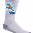 "Pirate Giraffe" Riding Shark Jumping From Water Cartoon Funny - Crew Socks Pair