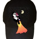 Panda Bear Going to Moon Taking Off w/ Space Rocket - Black Adjustable Cap Hat